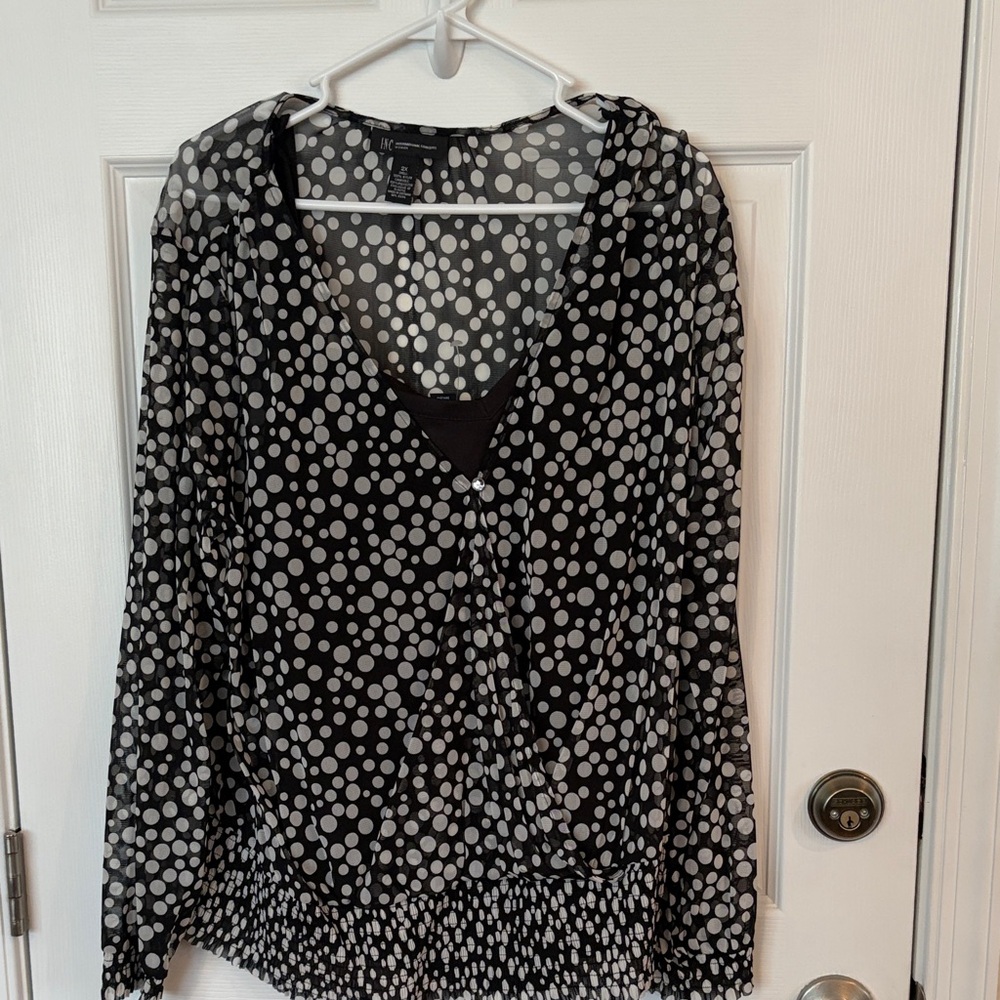 INC International Concepts Black and White Polka Dot Blouse
